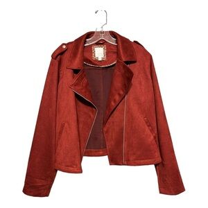 Lauren Conrad Faux Suede Moto Jacket Edgy Brick Red Asymmetric Zip Plus-Size XXL